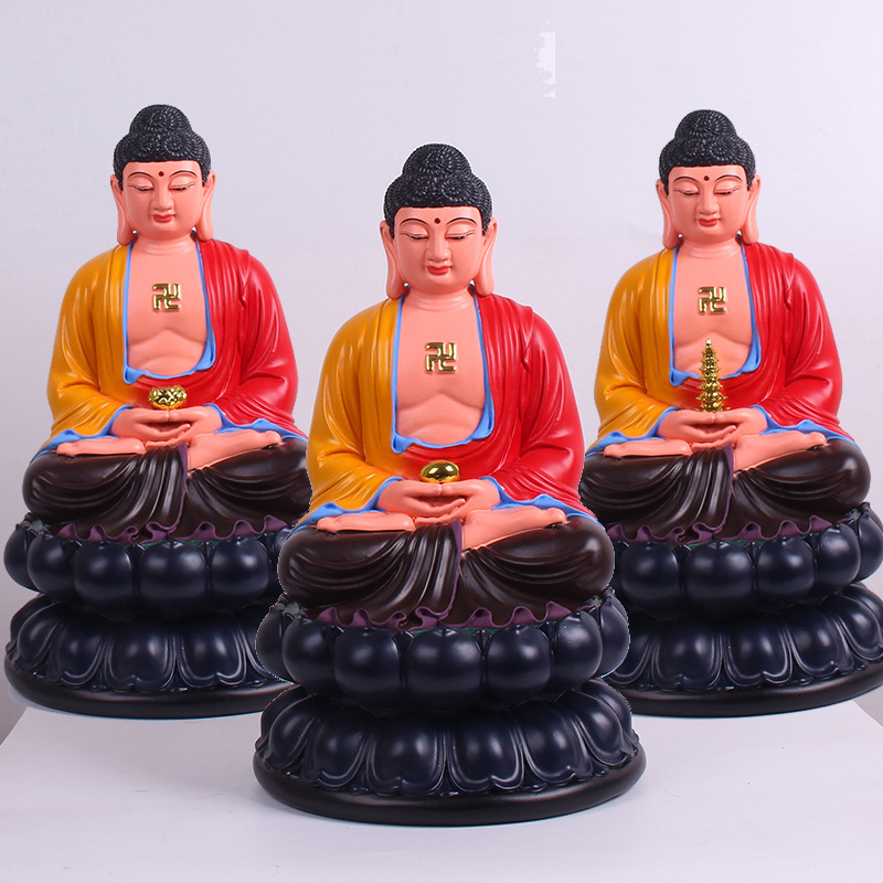 三宝佛佛像121619英寸树脂家用供奉彩绘药师佛阿弥陀佛释迦摩尼像
