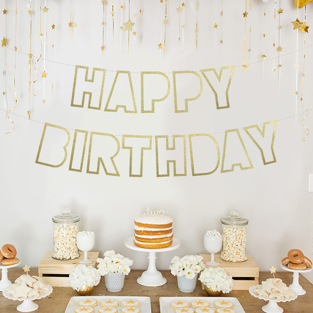 happybirthday金葱拉花 派对装饰用品 镂空生日快乐字母拉旗