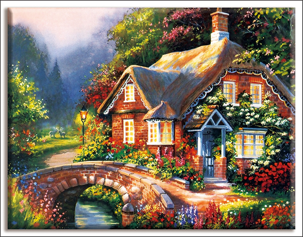 外贸欧式油画风景别墅小屋圆钻钻石画厂家直销 诚招代理 一件代发