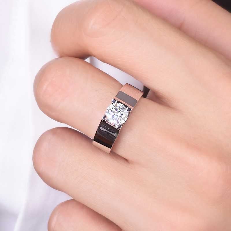 钻戒彩金男戒50分 1克拉莫桑石戒指18k玫瑰金简单霸气帅气结婚戒