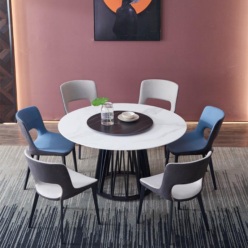 微晶石餐桌椅组合意式极简多功能圆形带转盘小户型家用轻奢餐台