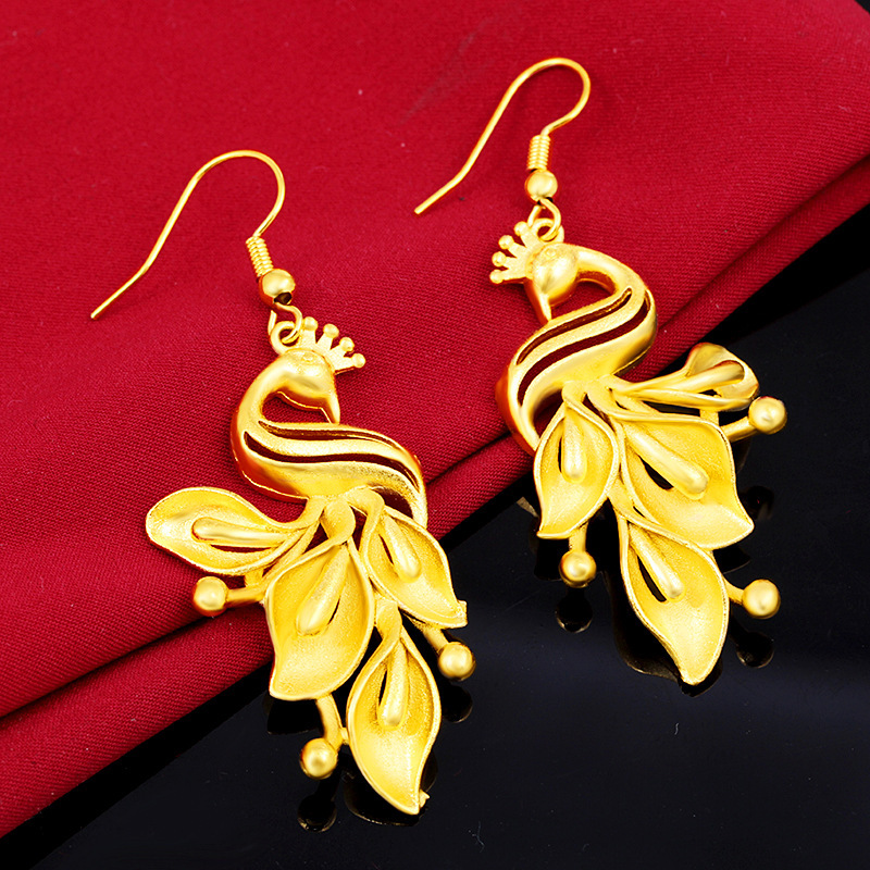 越南沙金首饰 凤凰耳环时尚中国风镀24k金色厂家直销耳环女