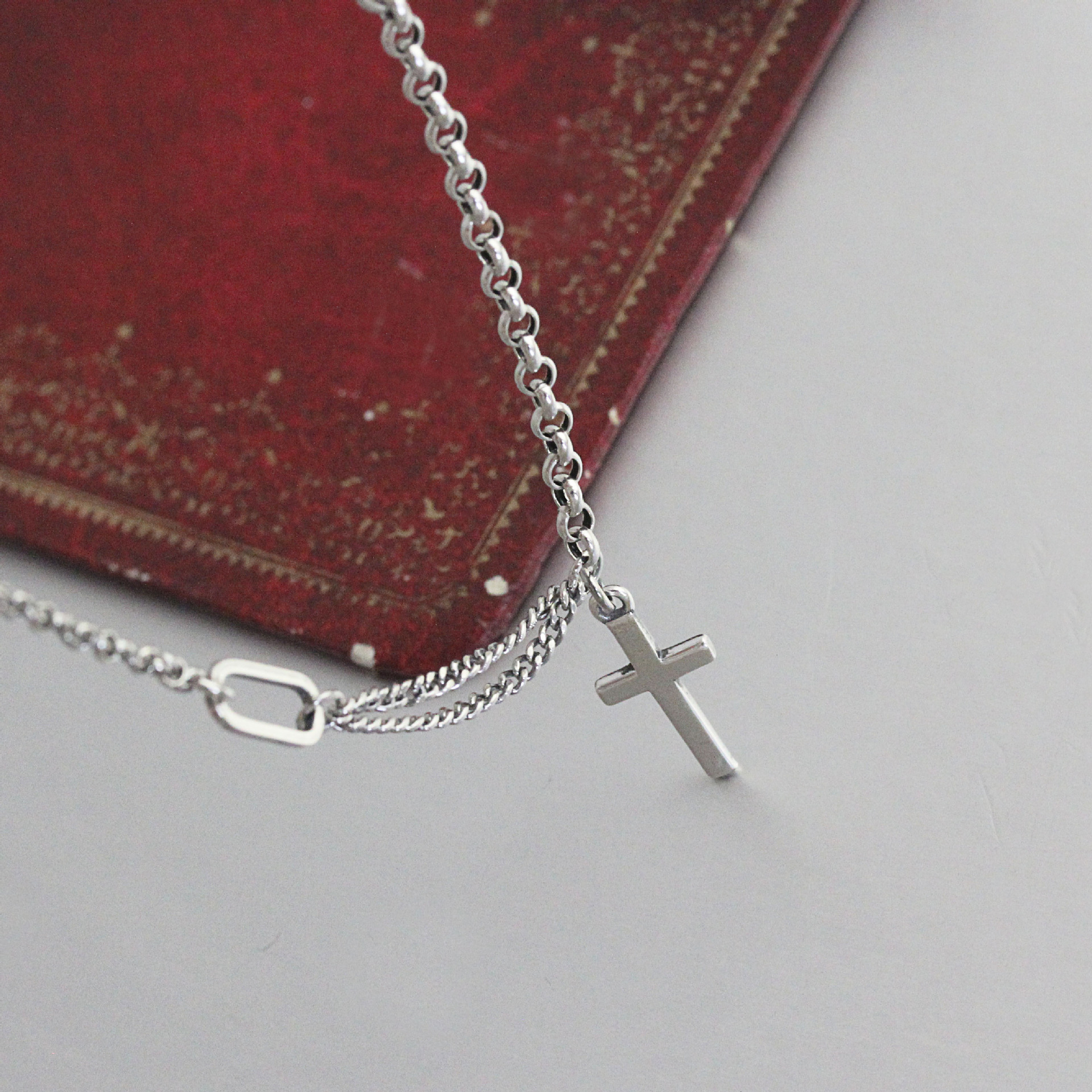 晶聚缘s925纯银项饰欧美个性做旧泰银首饰吊十字项链银饰品批发女