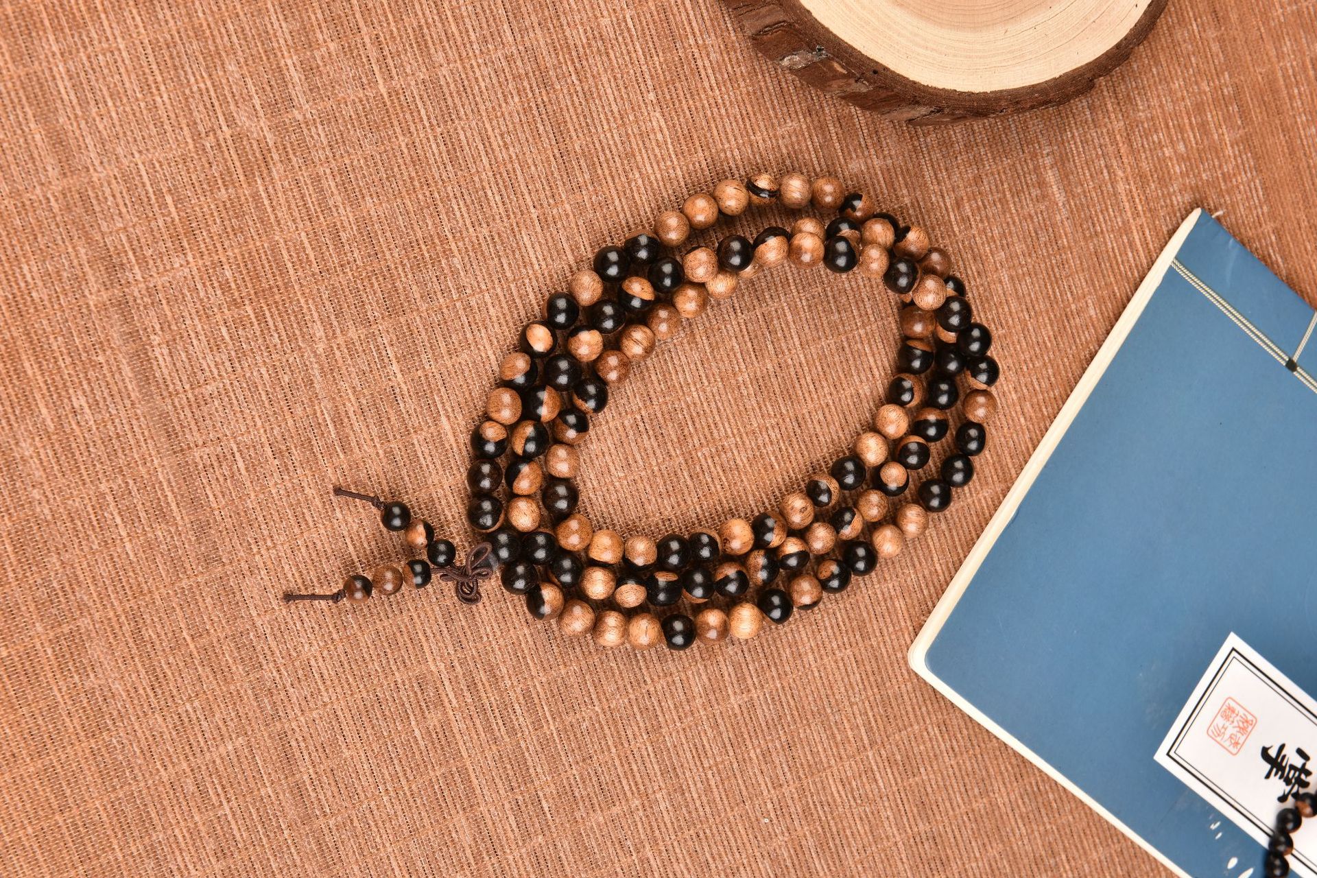 阴阳木手串黑檀木料非洲乌木紫光檀木108颗佛珠手链男女文玩念珠