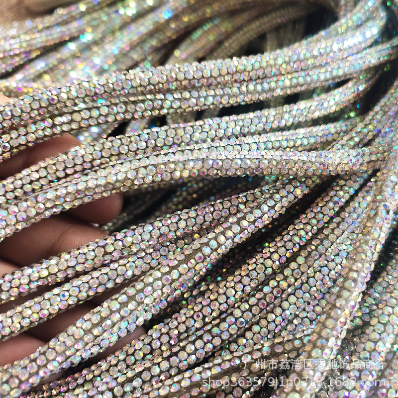 Hose Rubber Hole round Tube Rhinestone Strip Full Diamond Rope Bowknot Crystal Rope Clothing Ornament Belt Bracelet DIY Decoration