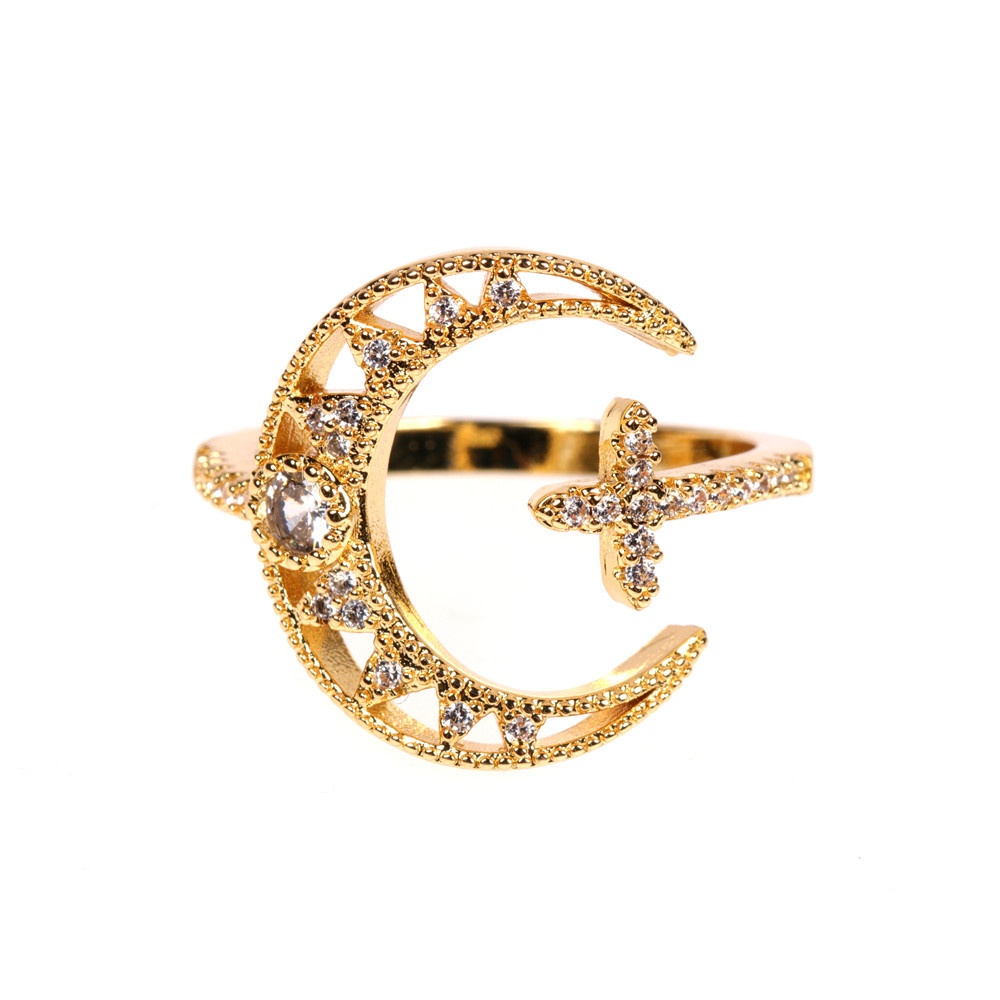 跨境批发新款apm梦幻星月开口戒指女ins潮网红指环简约时尚食指戒