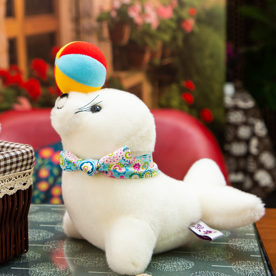 海洋馆人气大号可爱顶球海豹开心公仔水族馆默奇毛绒玩具批发