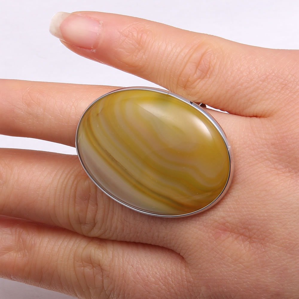 天然石头玛瑙戒指-30x40mm戒指指环饰品半宝石材料配件