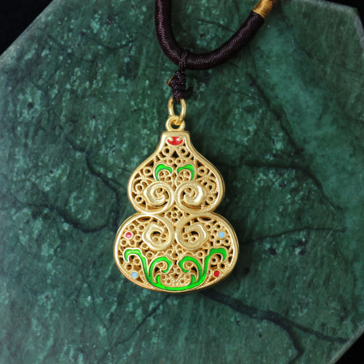结缘礼品小饰物沙金吊坠五帝钱铜葫芦葫芦项链铜吊坠跨境新品珐琅