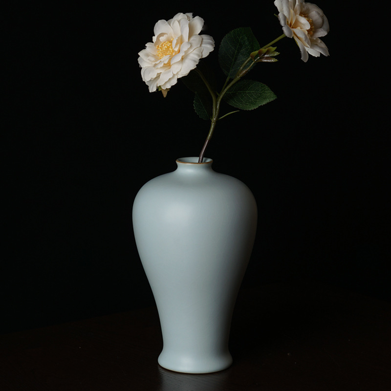 汝窑梅瓶景德镇陶瓷花瓶摆件客厅插花中式仿古瓷器青瓷家居装饰品