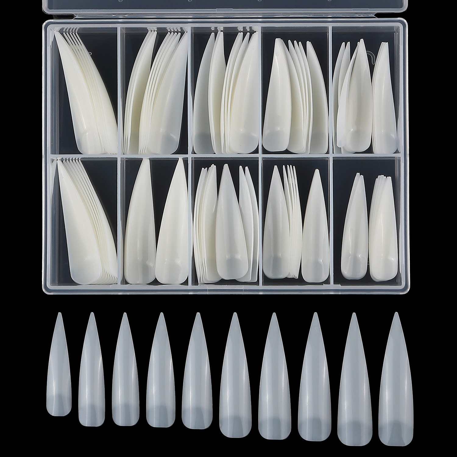 美甲甲片 沙龙尖甲片100片盒装 半贴透明色自然色甲片