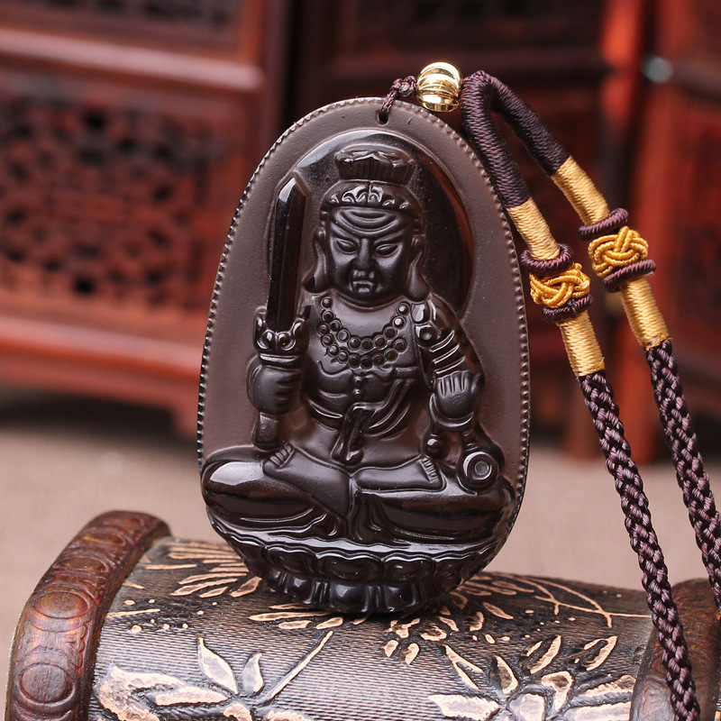 开光 天然冰种黑曜石不动尊菩萨吊坠鸡不动明王本命佛吊坠守护神
