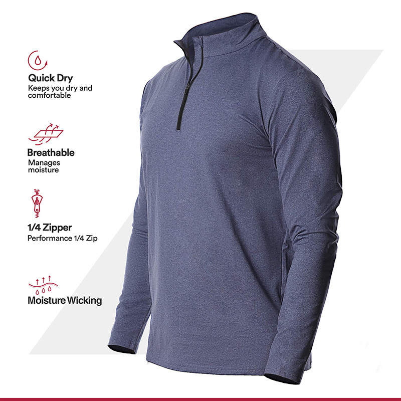 Autumn 2023 Amazon European and American Men's Long-Sleeved Quick-Drying Sports Running Pullover Half Zipper Solid Color Breathable T-shirt