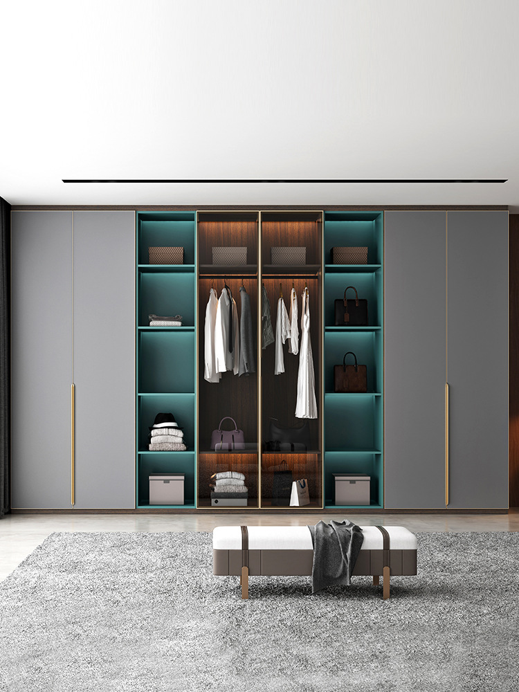 轻奢意式极简定制衣柜平开门四门六门衣柜主卧玻璃门衣橱整体定制