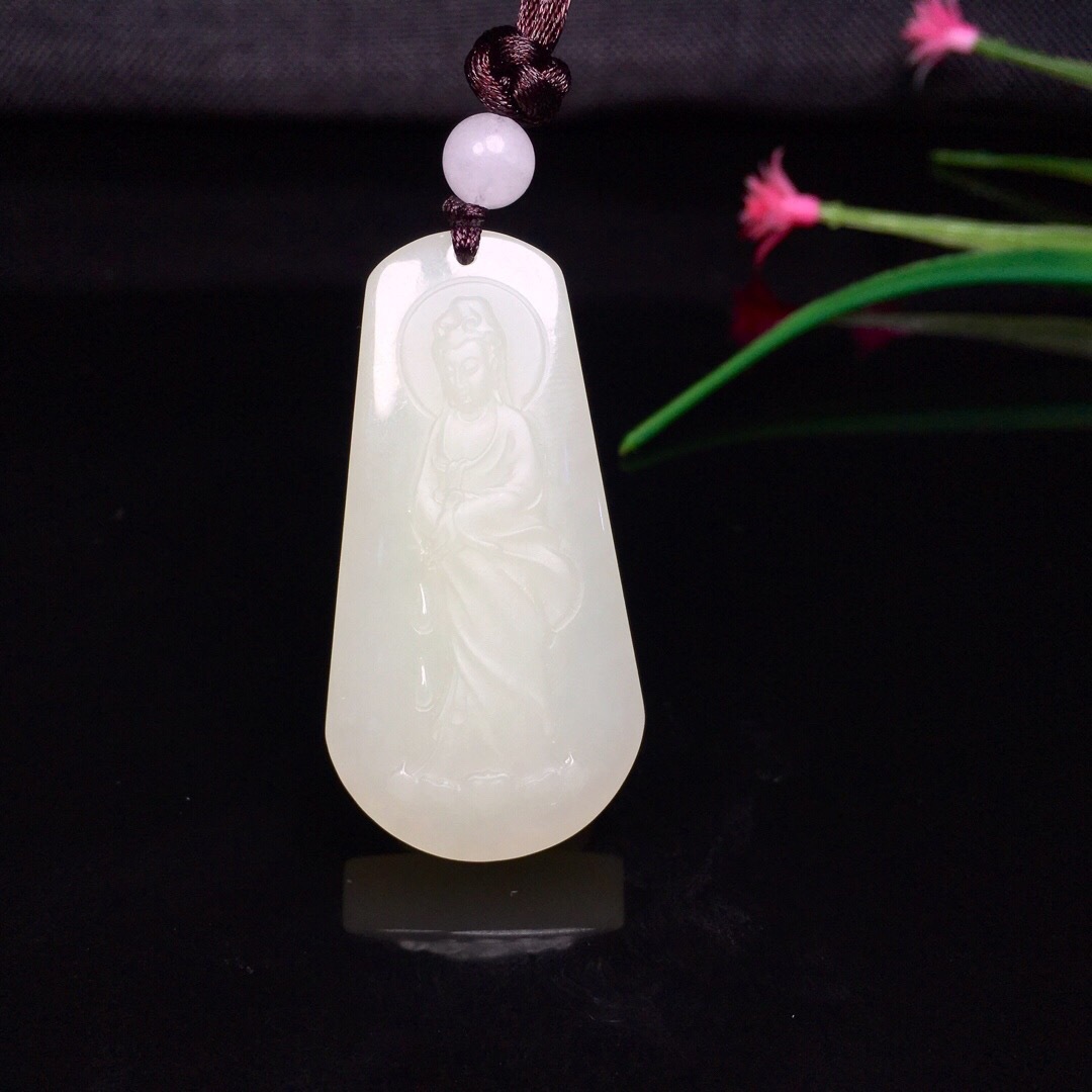保真和田玉羊脂白玉观音牌子吊坠老坑细料站观音玉坠雕件苏工挂件