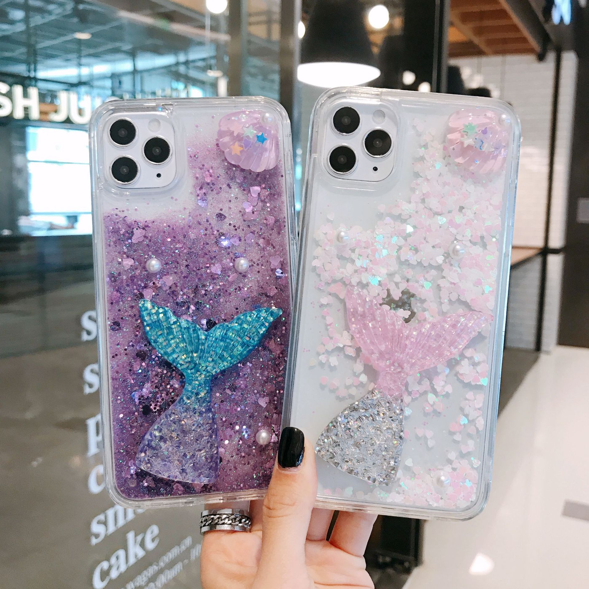 贴钻美人鱼iphone13液体动态手机壳适用苹果12/11/xs流沙壳小米10