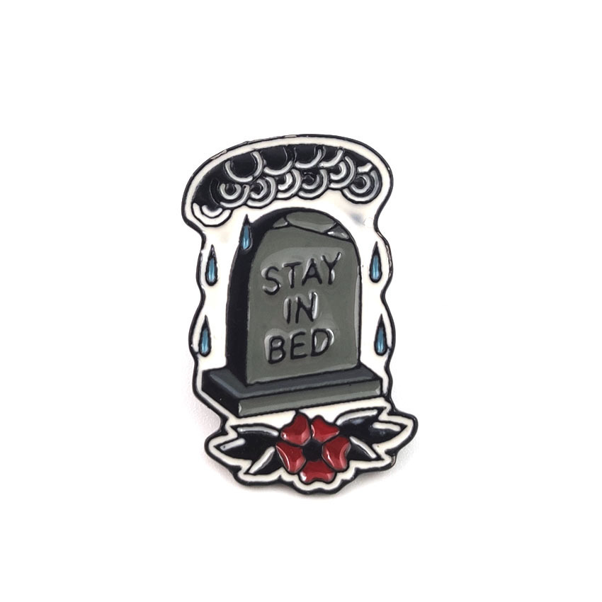 欧美饰品 stay in bed 墓碑鲜花滴油翻领徽章牛仔胸针批发胸针合