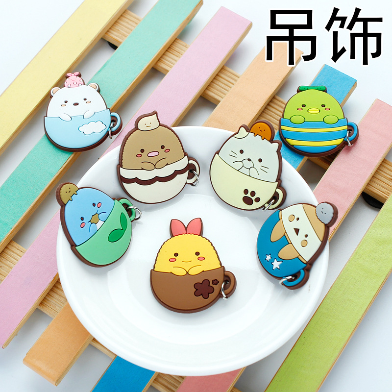 饰品配件卡通图案吊饰可爱动物头像软胶小挂件挂铁圈小装饰品