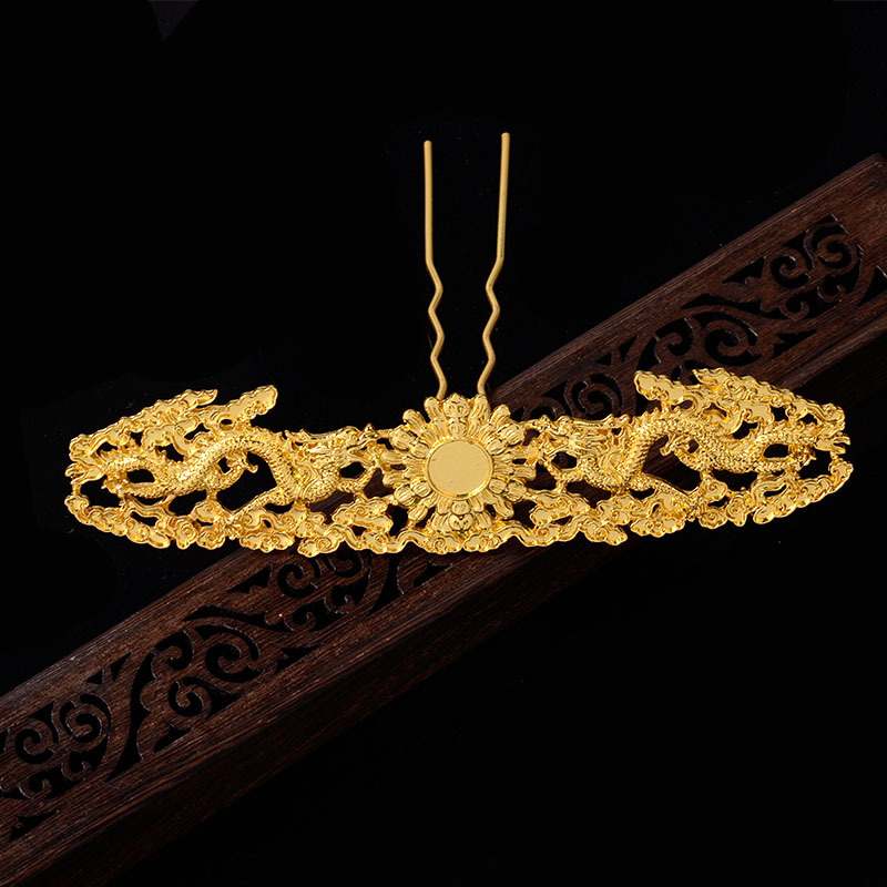 古风新款合金材质双龙戏珠发冠饰品配件发簪主体凤冠diy饰品配件