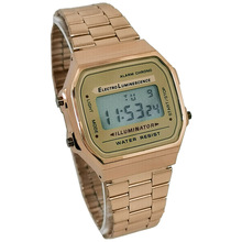 两年保养换新无唛A168W小金表批发定制防水钢带电子表手表