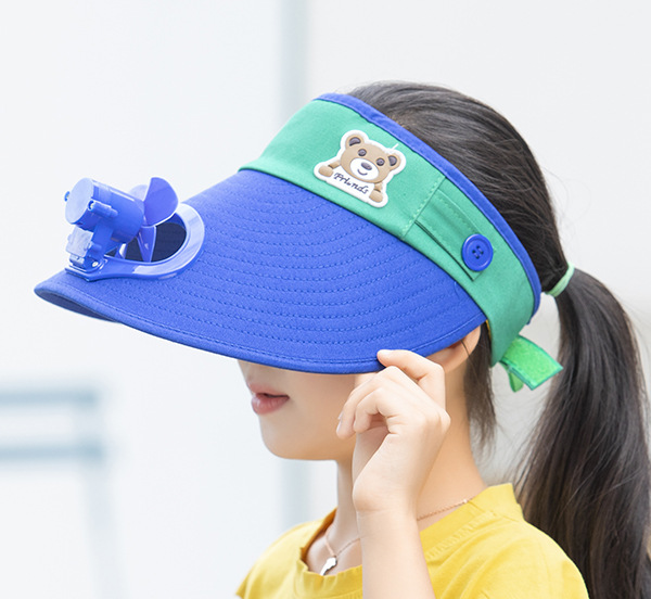 夏季儿童空顶带披巾遮阳帽卡通usb可充电风扇帽子宝宝可爱太阳帽