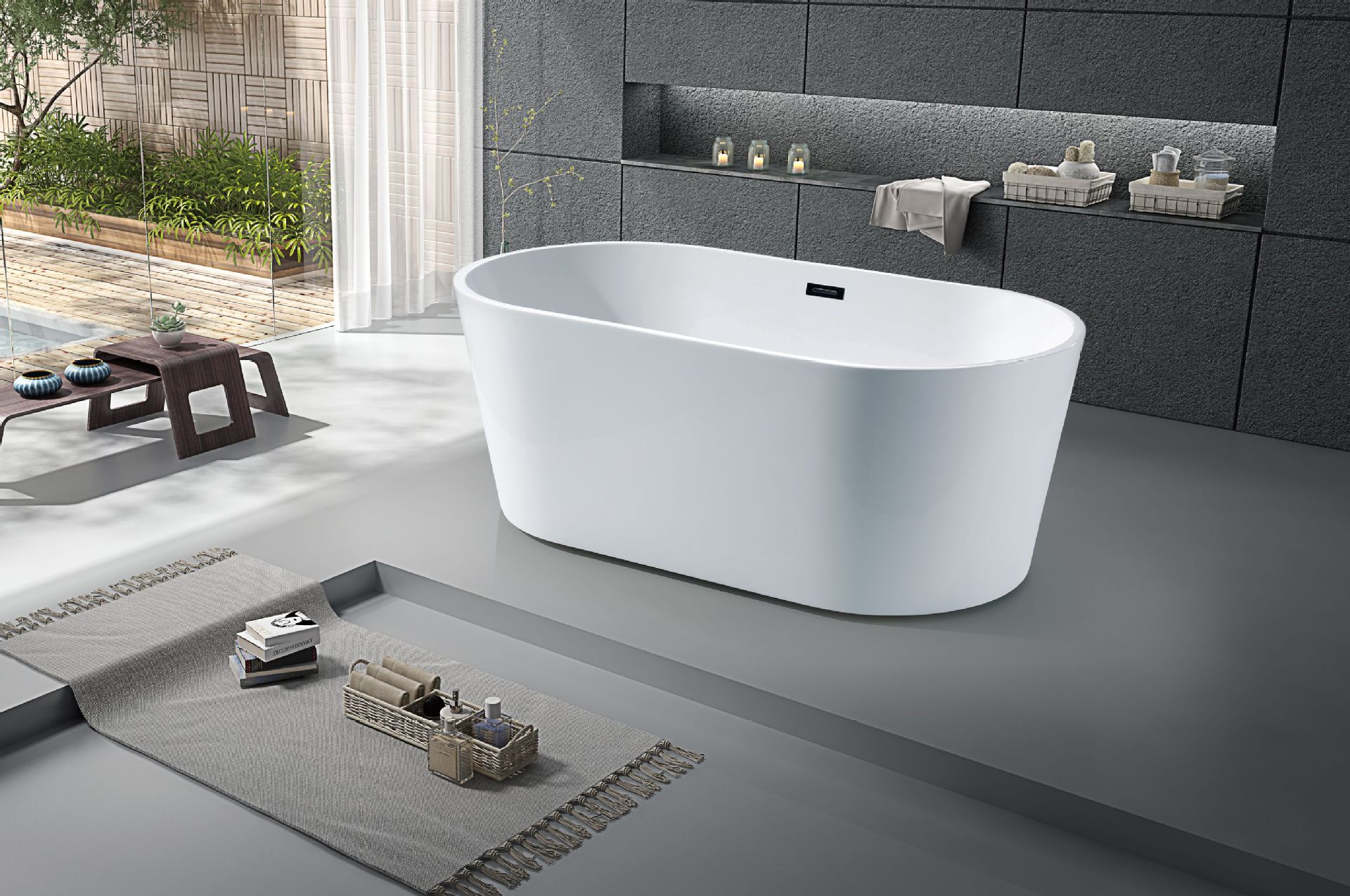 佛山厂家直售简约薄边双层亚克力浴缸民宿酒店网红成人独立浴盘