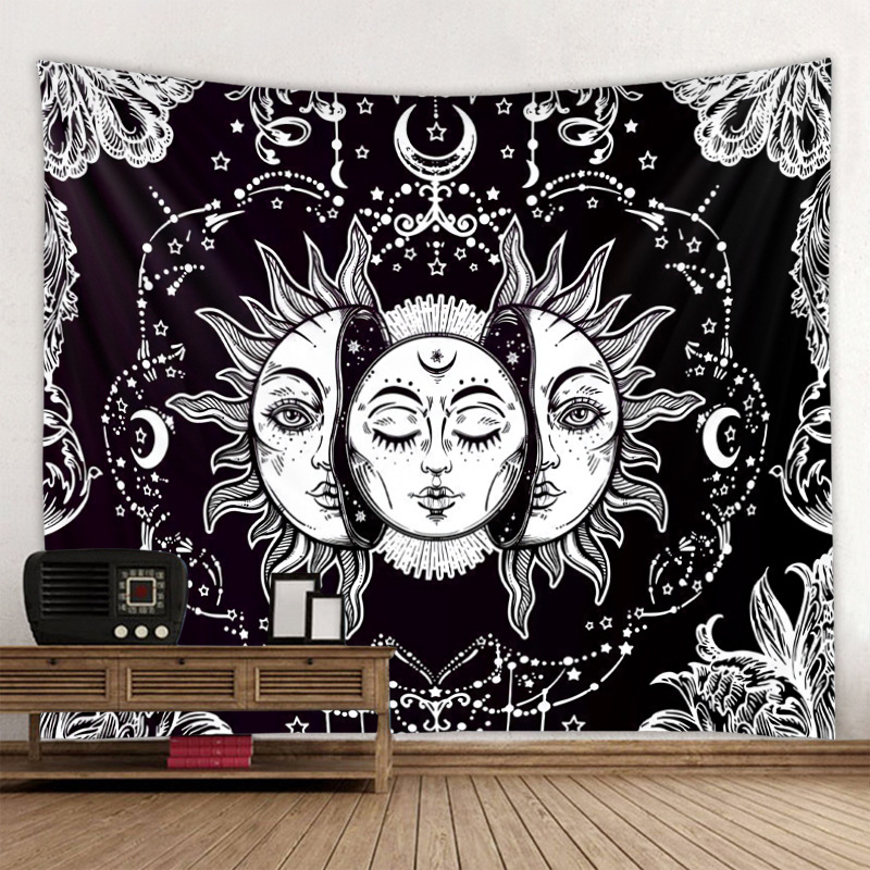 亚马逊跨境热卖太阳神月亮神印度占卜神话曼陀罗北欧森林挂毯定制