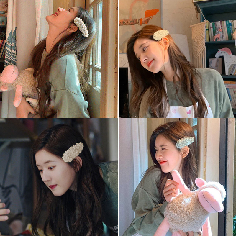 赵露思明星同款毛绒发夹网红刘海碎发边夹可爱少女羊羔毛bb夹头饰