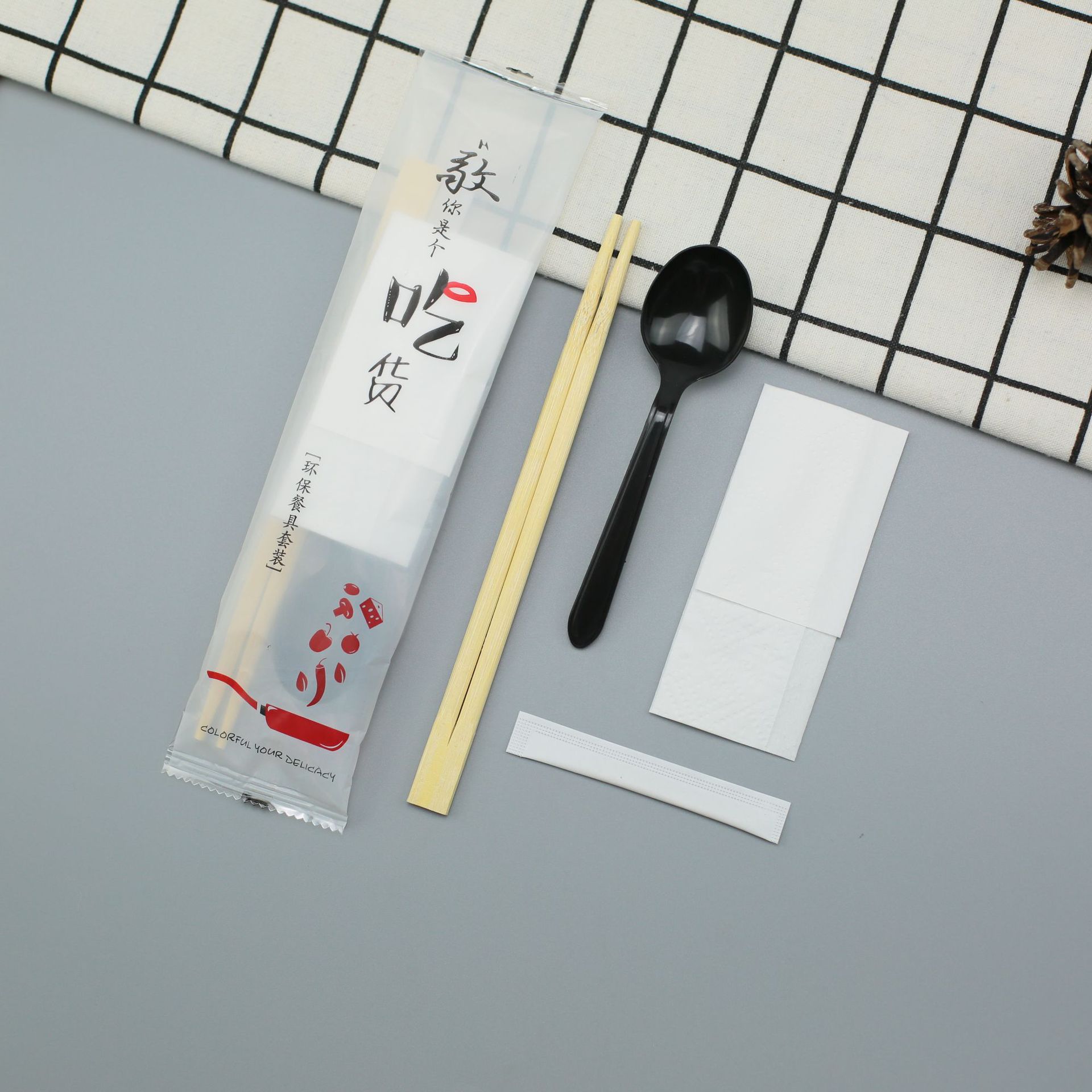 一次性筷子四件套四合一餐具包纸巾牙签勺子 可加订制logo