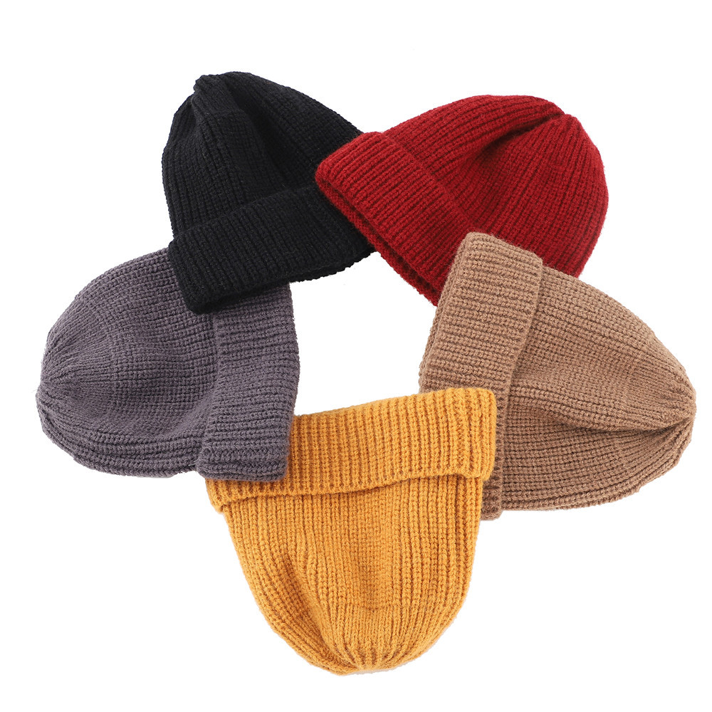 韩版时尚暖帽秋冬新款圆顶瓜皮帽子男女纯色针织毛线帽跨境,定制