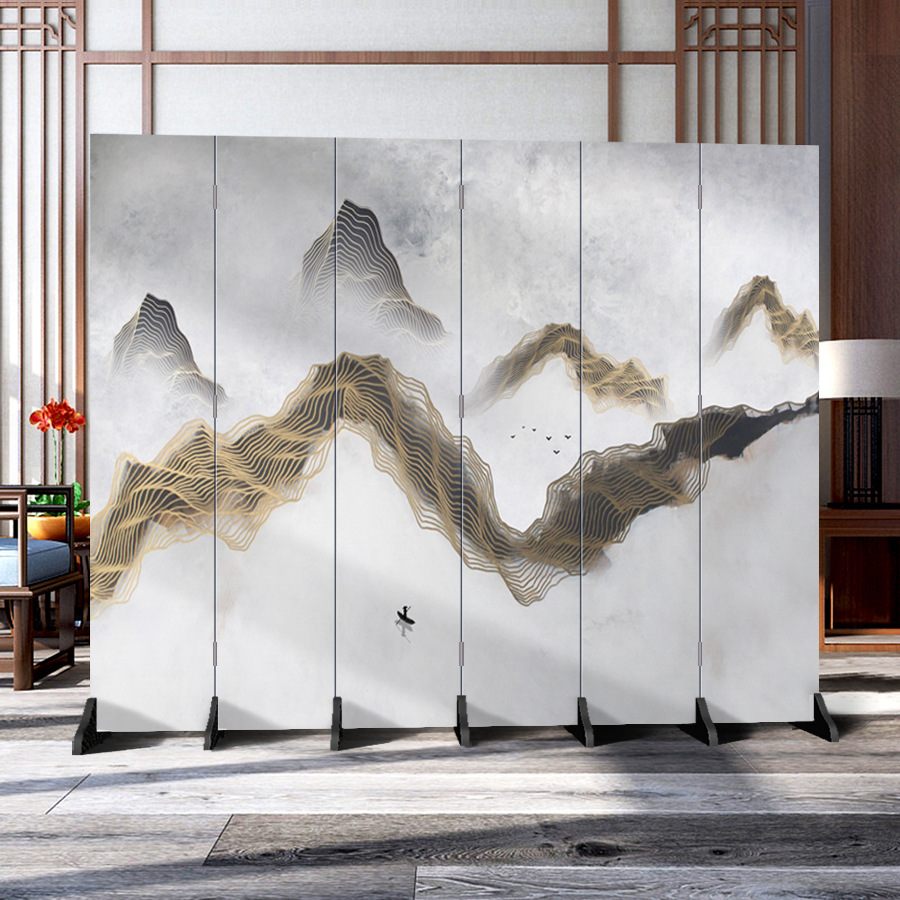 新中式山水屏风隔断墙客厅折叠移动办公室内简易卧室遮挡现代家用