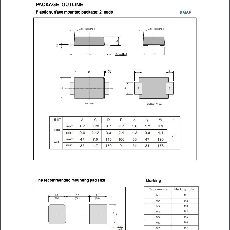 jd 1n4007 m6 m5 m4 m3 m2 m1 m7f 贴片整流二极管1a sma smaf