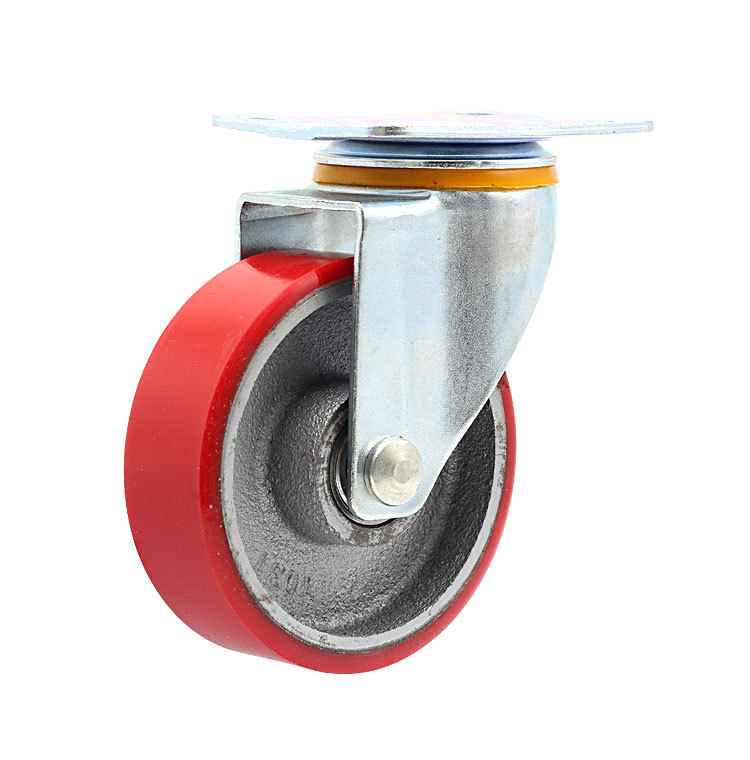 中型铁芯pu聚氨酯脚轮工业手推车滚轮静音耐磨载重万向轮家具小轮