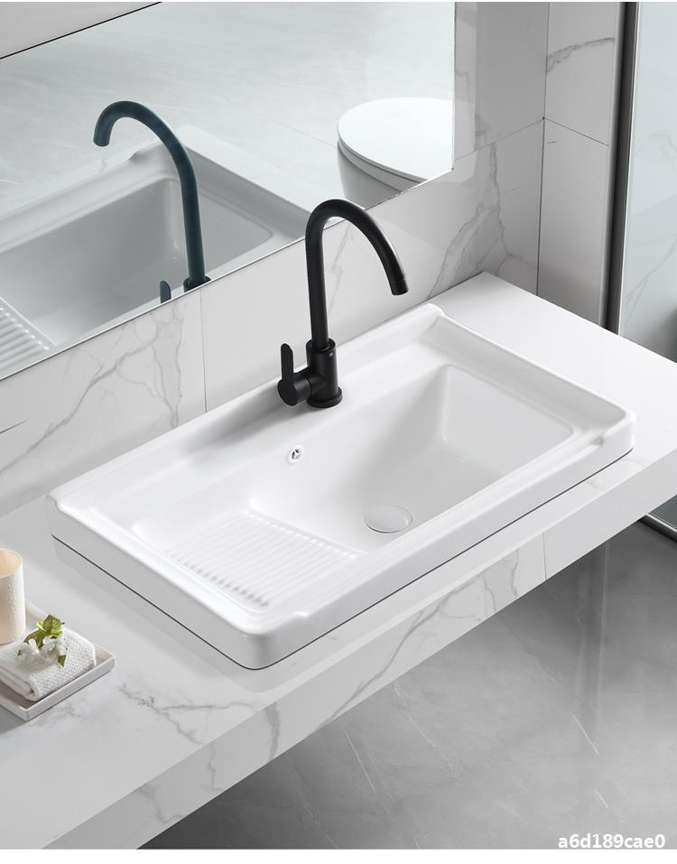 阳台陶瓷洗衣盆带搓衣板卫生间一体水槽池洗衣机台上嵌入式洗手盆