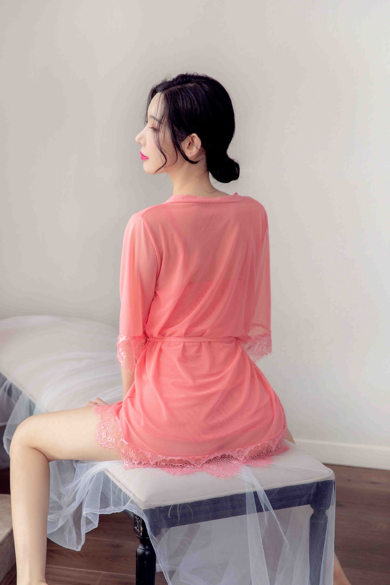 外贸欧美情趣内衣 女式性感睡衣吊带裙蕾丝睡裙露乳网纱三件套