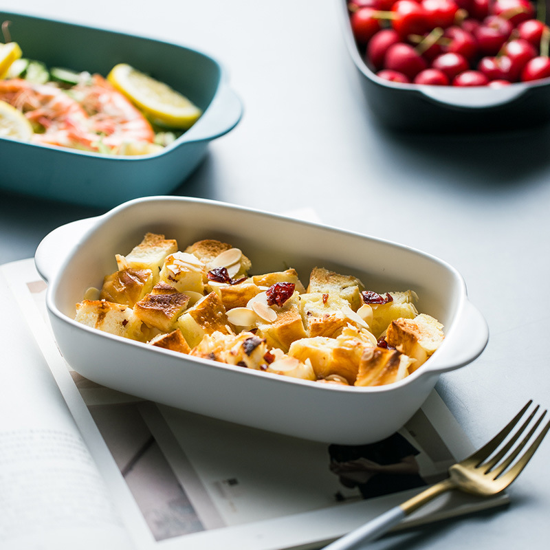 爆款北欧芝士焗饭盘双耳陶瓷烤盘烘焙器具酒店西餐厅餐具批发定制