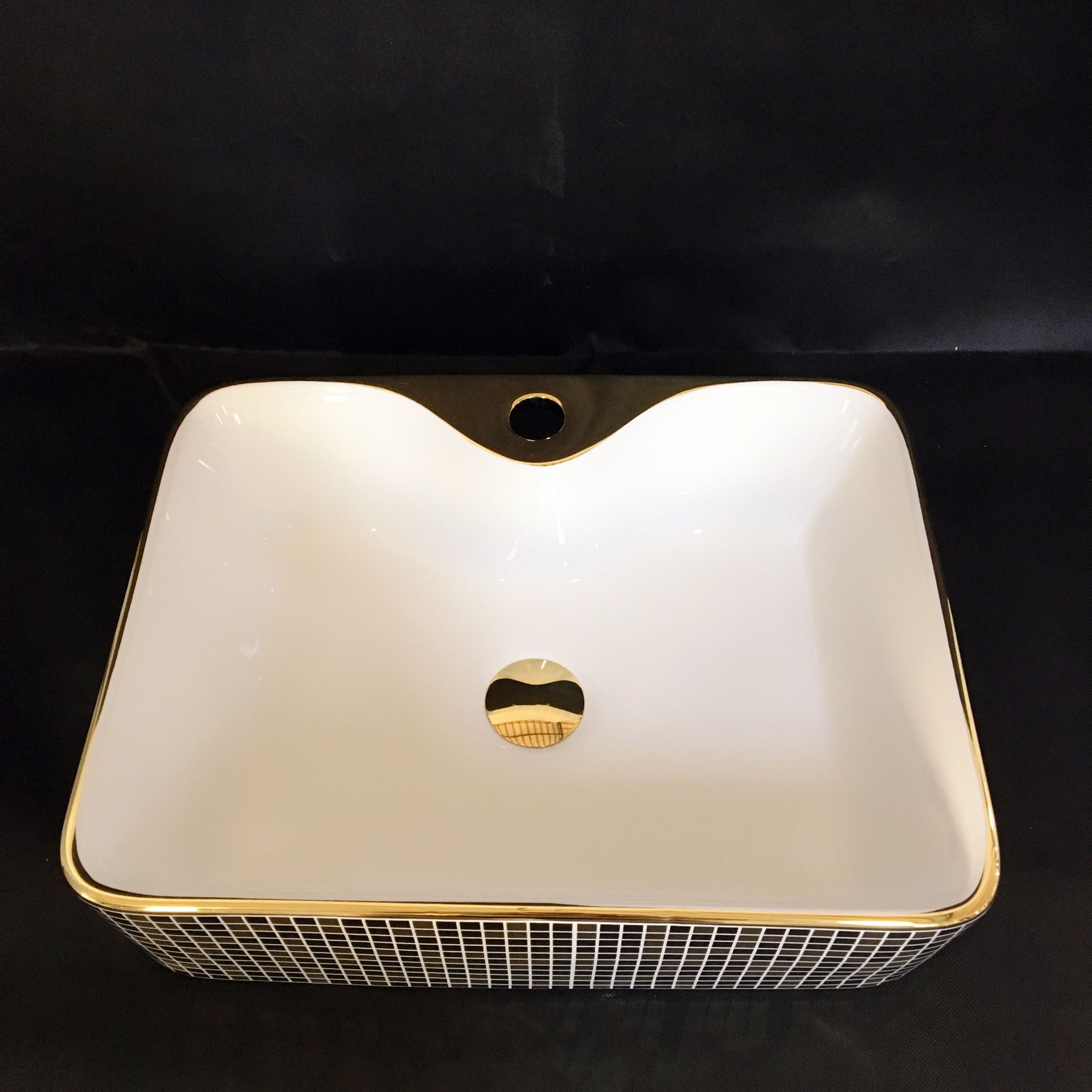 欧式台上盆彩金艺术盆酒店金色洗手盆宾馆工程长方形卫生间洗脸池