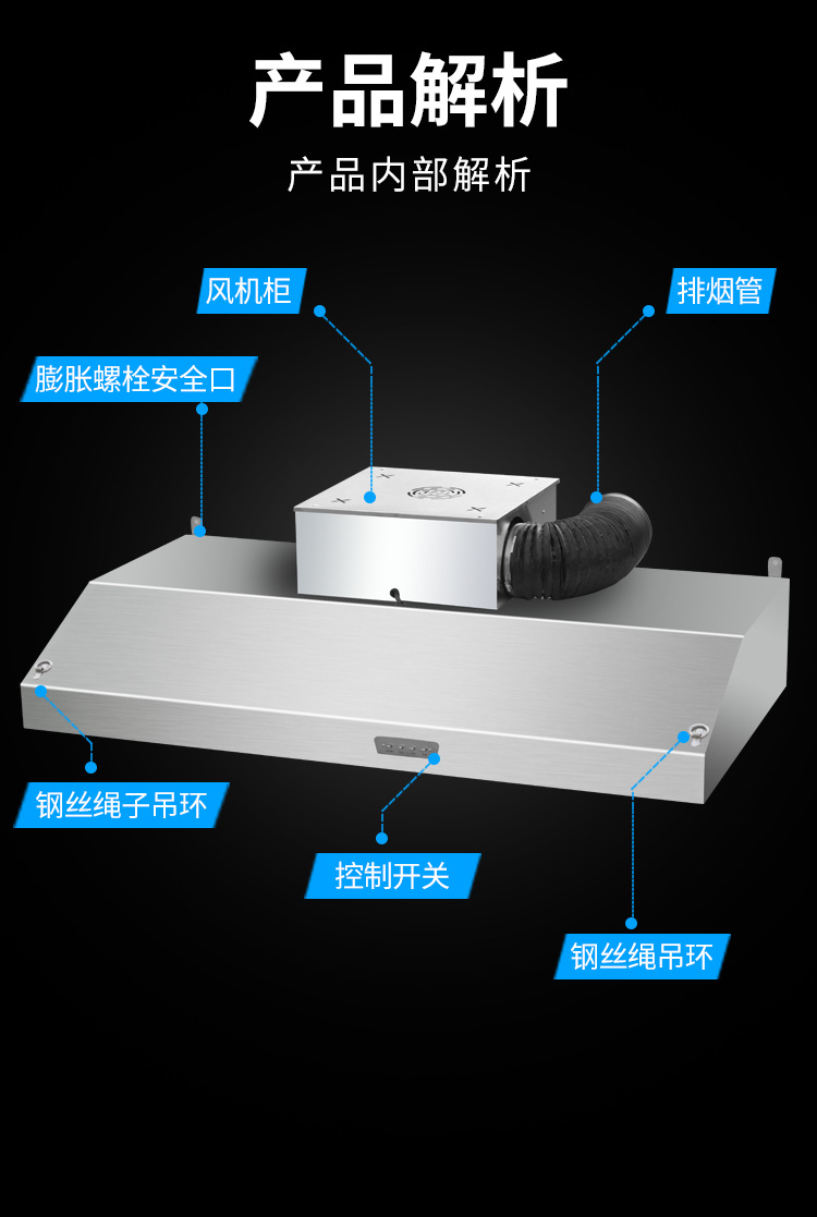 大吸力抽油烟机商用家用不锈钢排烟罩饭店餐馆厨房风机功率一体机
