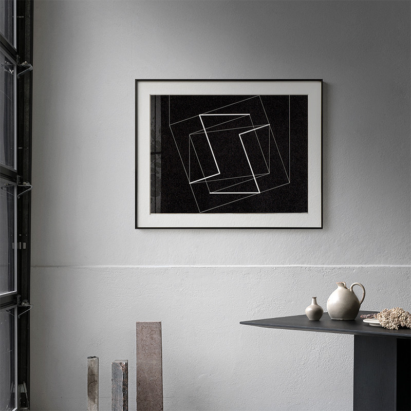 现代简约抽象个性黑白艺术极简小众线条色块玄关装饰画图片画芯