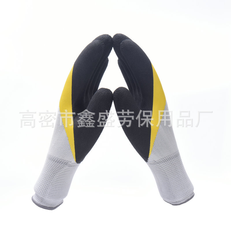 Wear-Resistant Non-Slip Labor Gloves Factory Wholesale Dipping Double Layer White Yarn Reinforced Finger Construction Site Protective Gloves