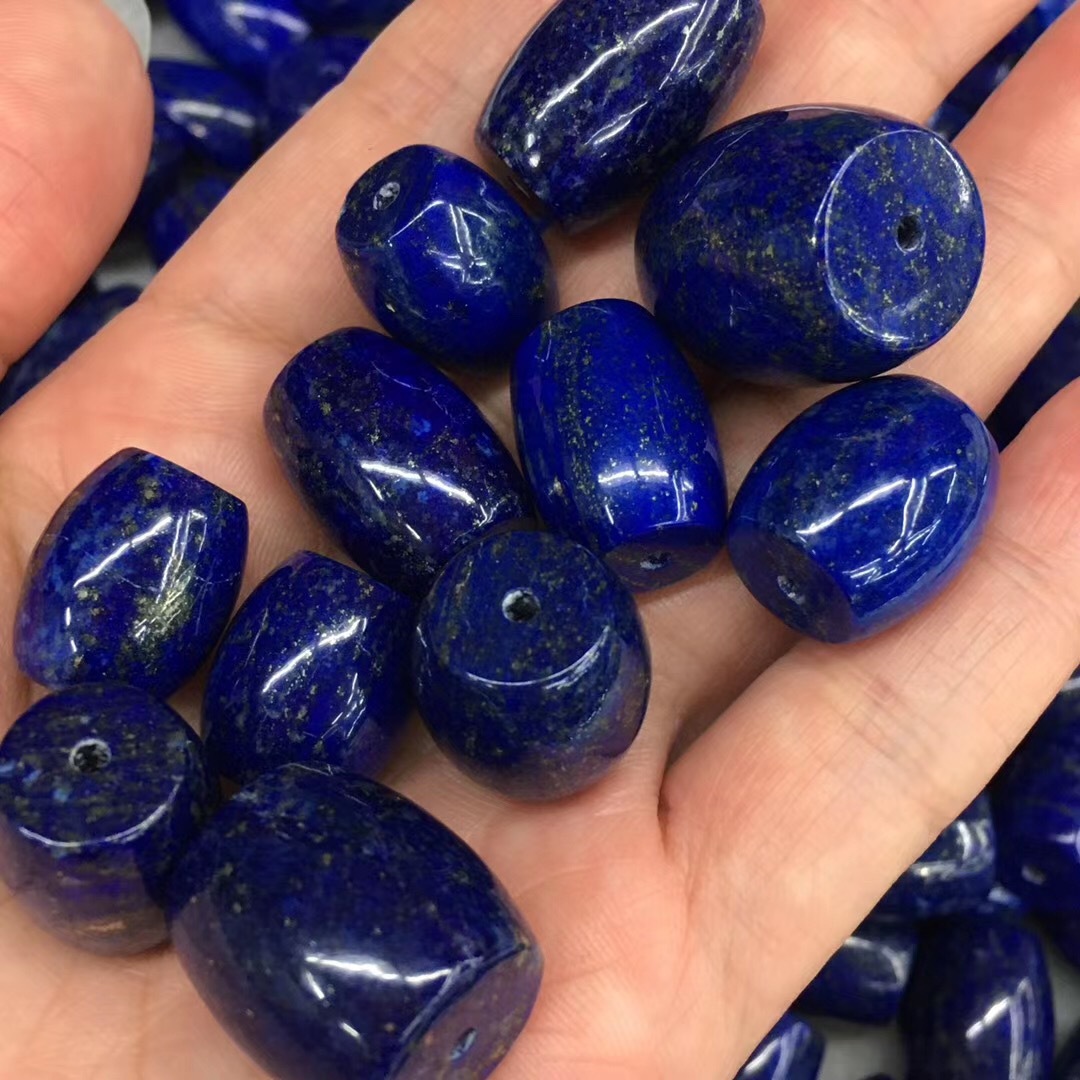 天然阿富汗青金石桶珠 可做锁骨链 diy配饰 微白微金 厂家直销