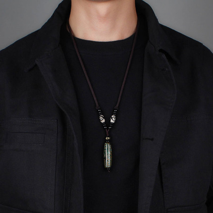 潮人男士脖子玛瑙天珠吊坠绳项链配饰品女百搭长衣服挂坠挂件挂链