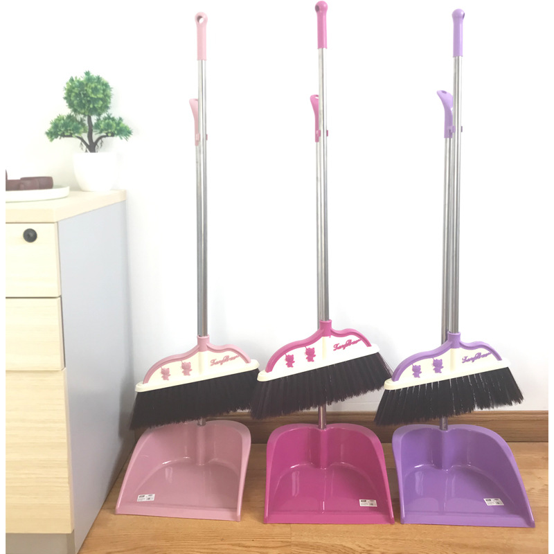 New Broom Dustpan Combination Household Cleaning Supplies Soft Wool Plastic Broom Cover Stainless Steel Wholesale