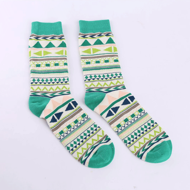 Foreign Trade Exported to Europe and America Tube Socks Processable Custom Geometric Jacquard Pattern Socks