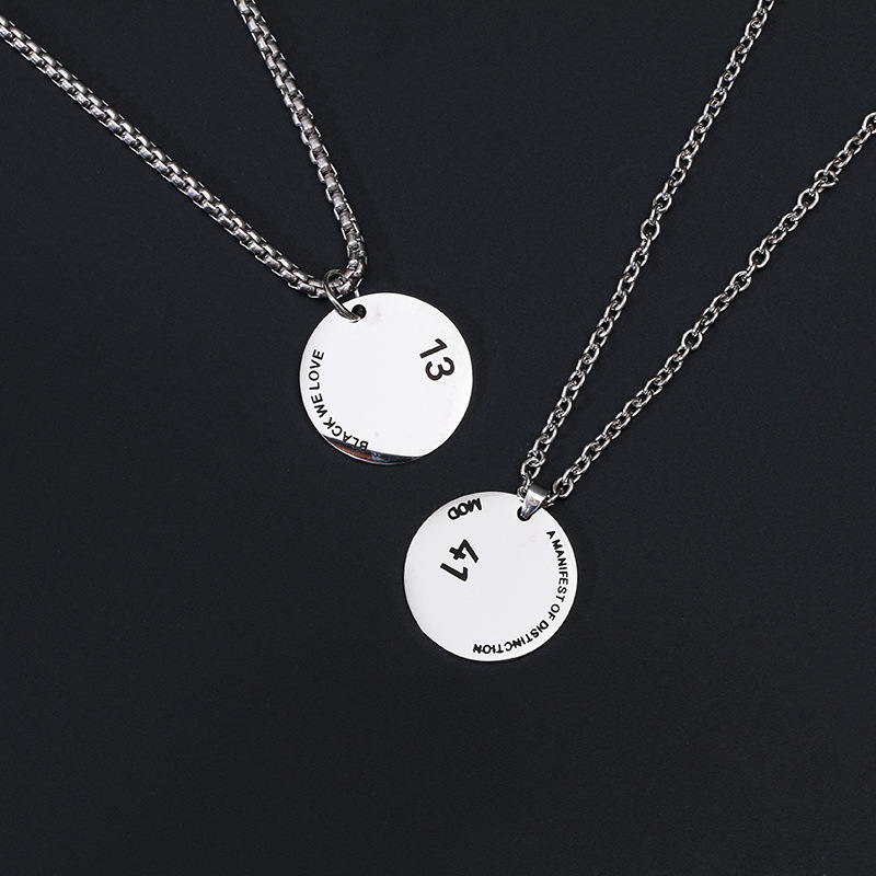 韩国潮牌blin系列1314权志龙gd同款钛钢圆牌项链男女复古情侣吊坠