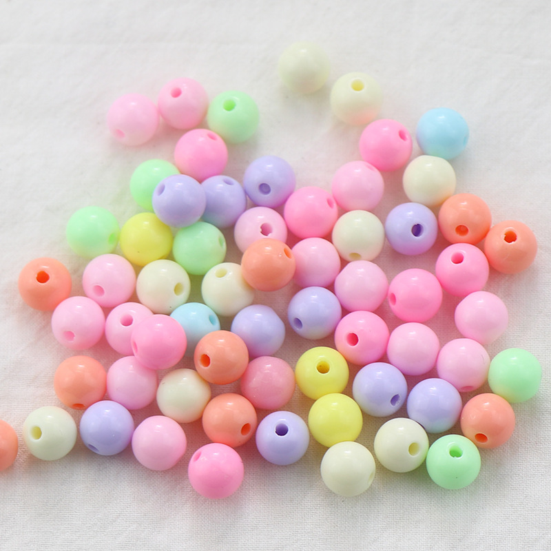 环保diy 饰品配件实色孔塑料珠子亚克力窗帘圆珠散珠手工厂家直销
