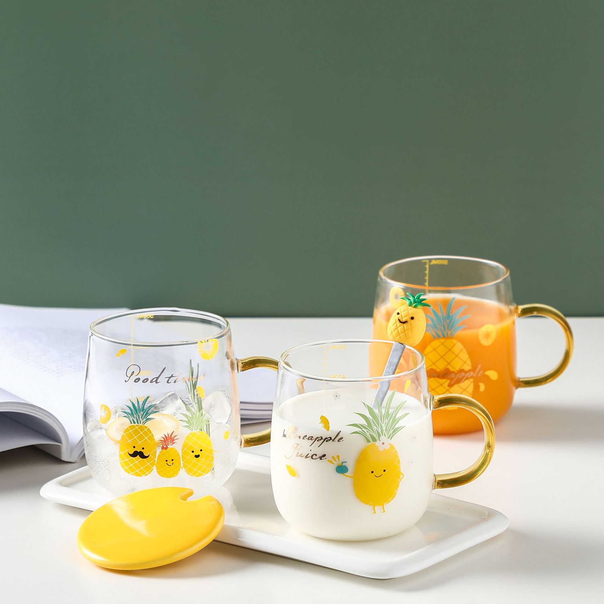 创意水果风高硼硅玻璃水杯卡通日用个性早餐杯甜品咖啡杯喜铺礼品