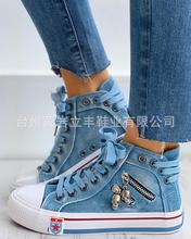 常年现货外贸大码韩版拉链装饰纯色高帮帆布运动单鞋潮一件代发