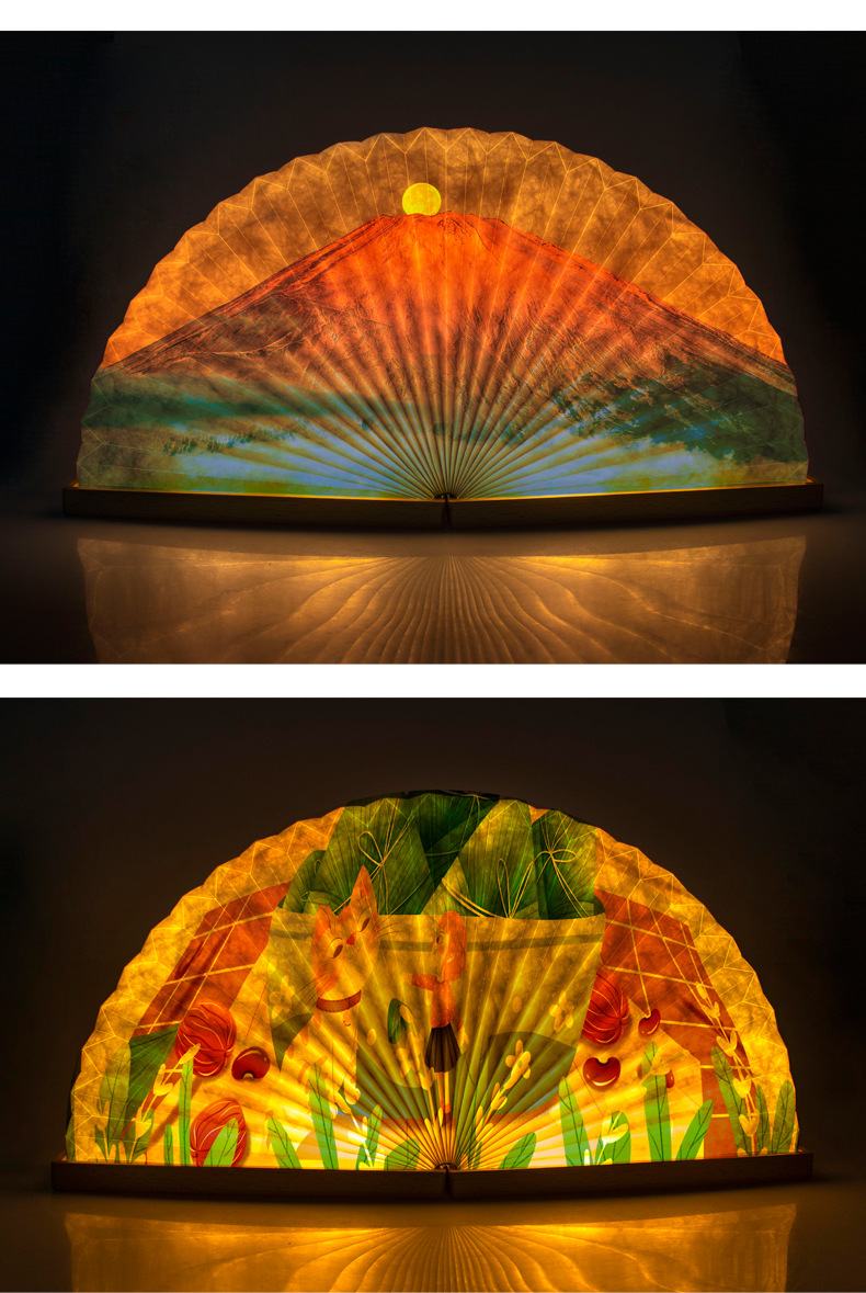 新款创意折叠扇形灯 usb充电杜邦纸扇子灯虎年春节礼品国风书灯