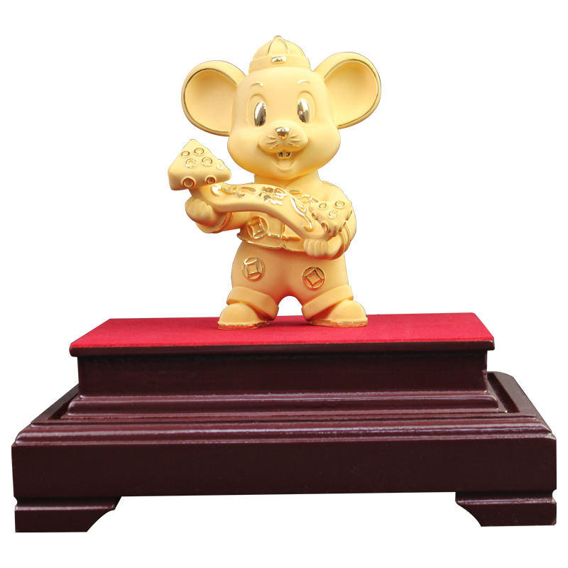 绒沙金金鼠摆件招财十二生肖老鼠纳福客厅摆件办公室装饰过年礼品